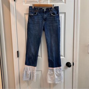 Zara Premium Denium Collection straight jeans with added flare dark wash size 8